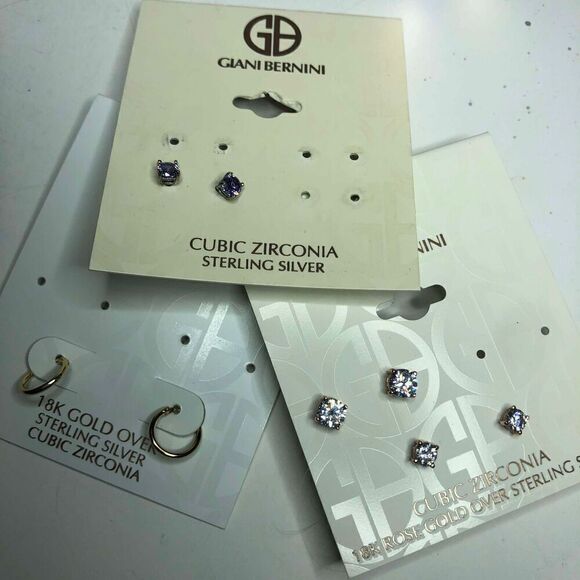 1115 Giani Bernini Lot 4 sterling 925 / gold plated /rose gold plated CZ studs - Picture 1 of 2